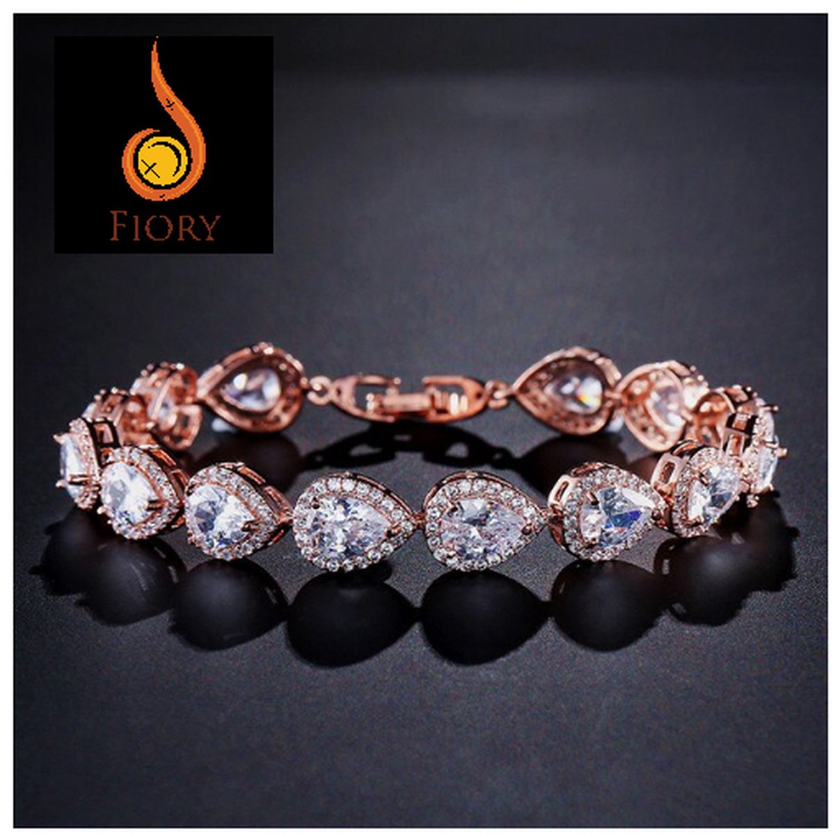 Fiory briljante armband rose-goud| model X102| Zirkonia steentjes| armband met diamantjes| luxe armband| Rose-Goud