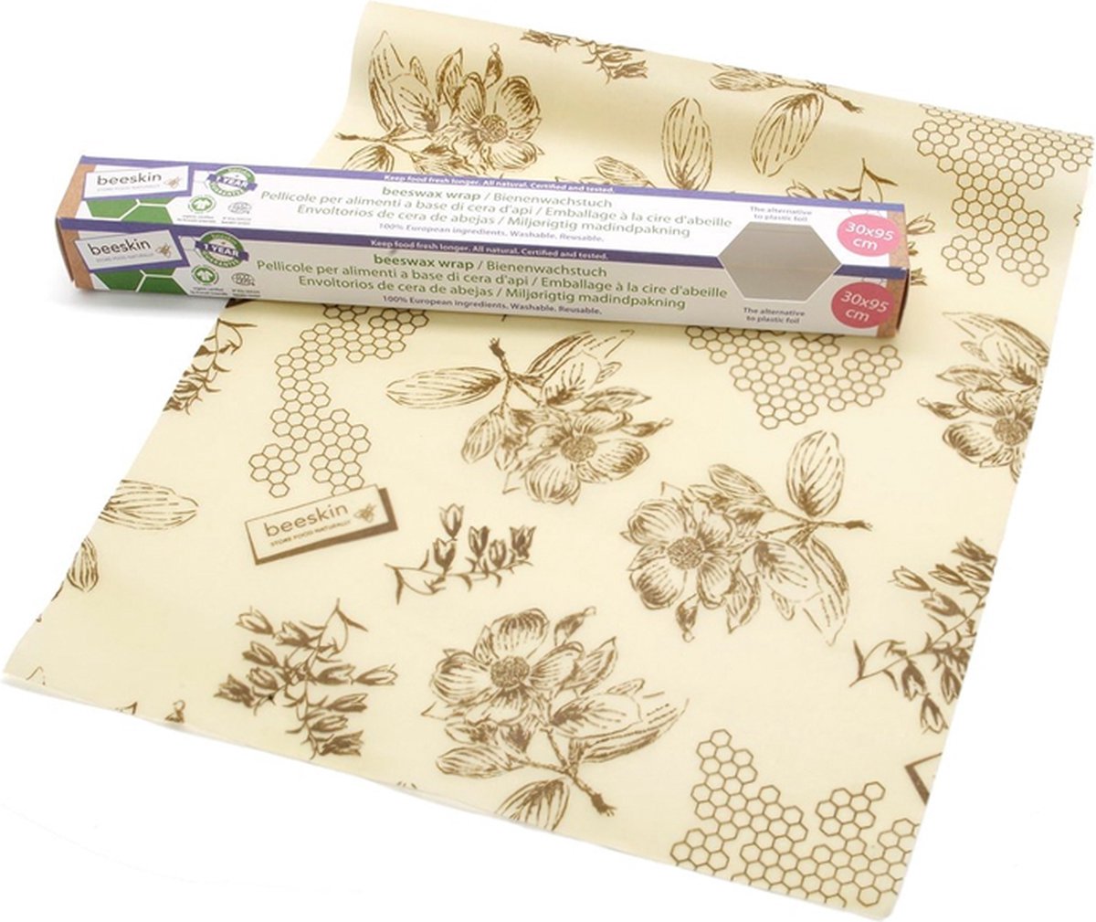 Goedkoopste Beeskin Bijenwasdoek - Op rol - Langer vers voedsel - 30x95 cm - Flower print