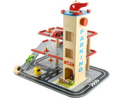 Houten Parkeergarage - Parking met lift - Inclusief accessoires - 48x36x42cm