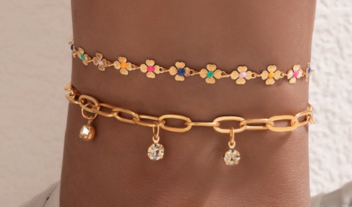 2 Enkelbandjes | klavers | goud gekleurd