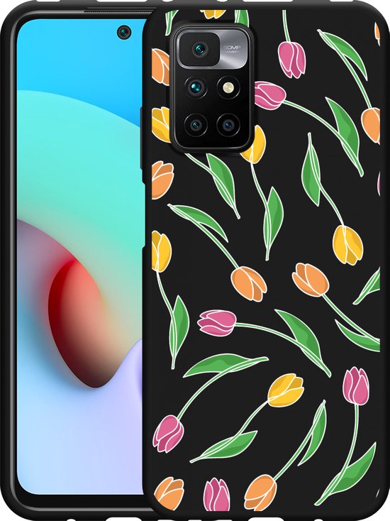 Coque Xiaomi Redmi 10 2022 Tulipes Zwart - Conçue par Cazy