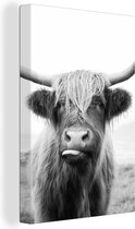 Canvas schilderij - Dieren - Schotse hooglander - Koe - Gras - Natuur - Foto op canvas - 20x30 cm - Woondecoratie - Canvasdoek
