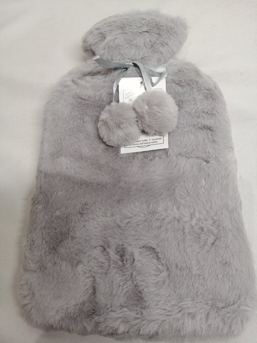 Goedkoopste Warm Water Kruik - 2 liter - Baby - met Pom Pom - Zacht Grijs - 33 x 20 cm Heel zacht Pluche - Kado Tip!!