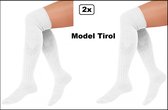 2x Paar Lange sokken wit gebreid mt.39-46 - Tiroler heren dames kniekousen kousen voetbalsokken festival Oktoberfest voetbal sport