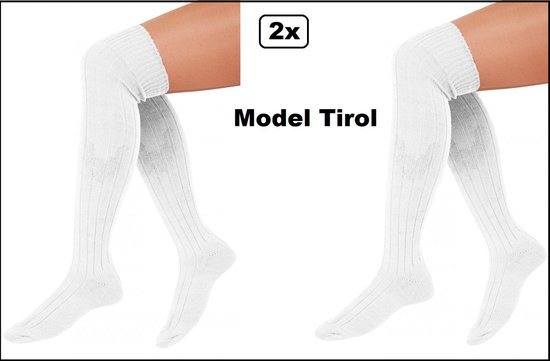 2x Paar Lange sokken wit gebreid mt.39-46 - Tiroler heren dames kniekousen  kousen... | bol
