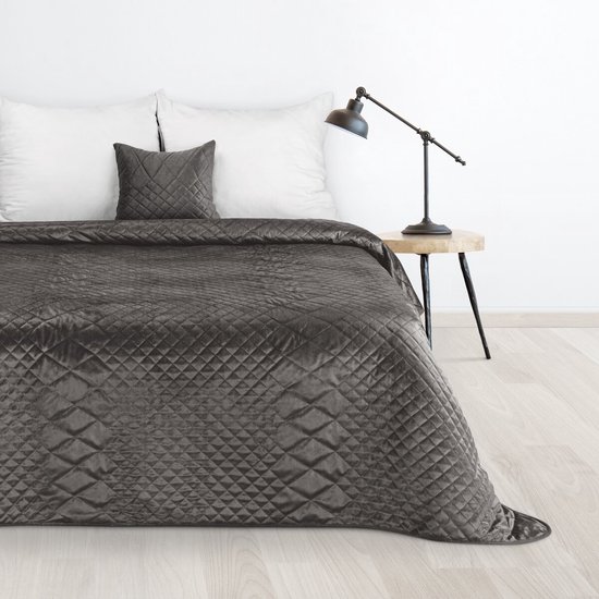 Oneiro’s luxe LUIZ Beddensprei Donkergrijs- 220x240 cm – bedsprei 2 persoons - donkergrijs – beddengoed – slaapkamer – spreien – dekens – wonen – slapen