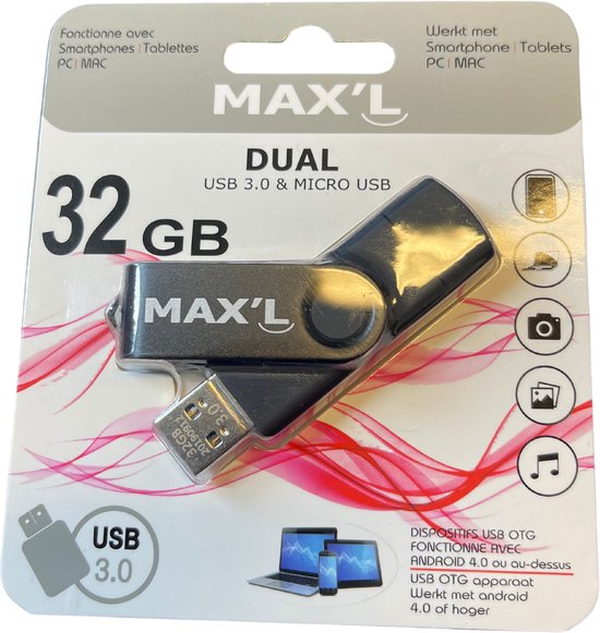 Max'l dual USB 3.0 & micro usb 32 GB.
