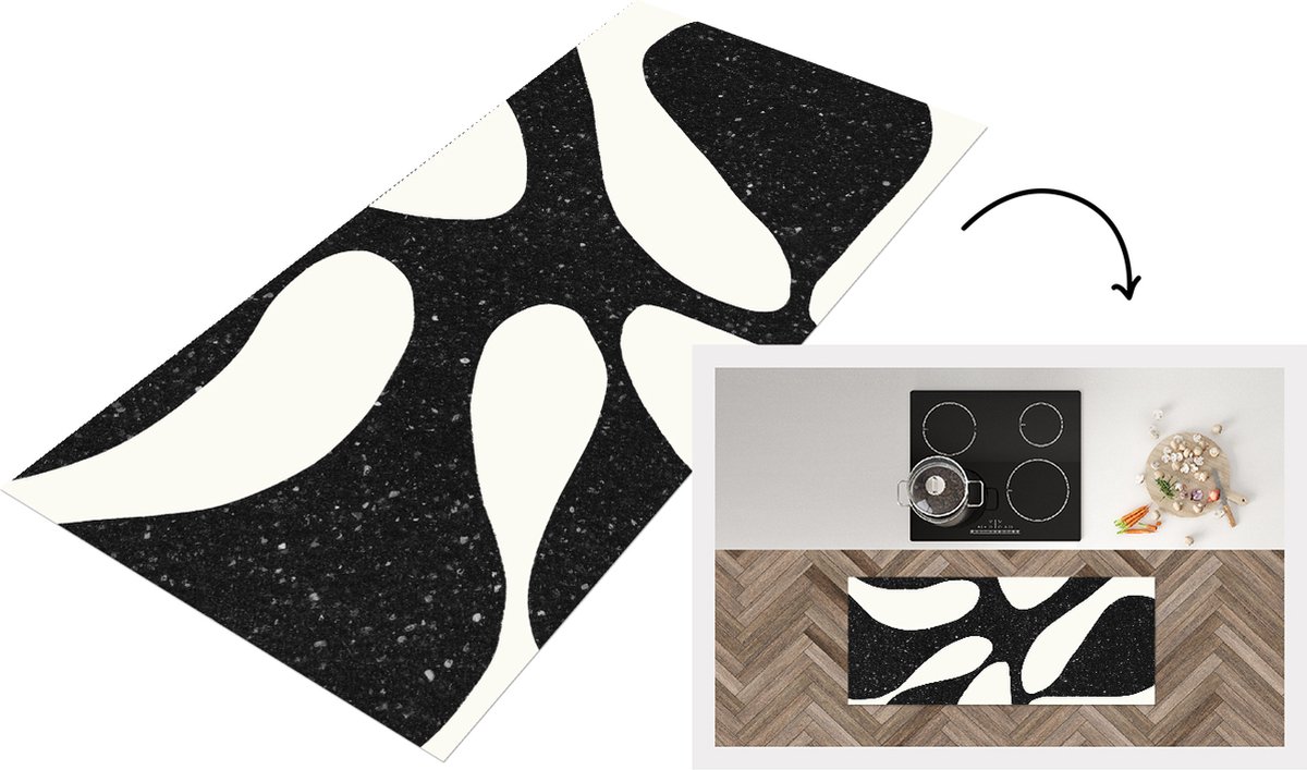 KitchenYeah Keukenloper - Loper keuken - Plant - Zwart - Minimalisme - Keukenloper vinyl Multicolor