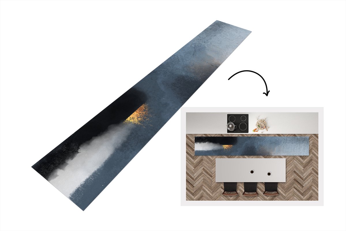 KitchenYeah Keukenloper - Loper keuken - Wolken - Gold - Abstract - 300x50 cm - Keukenloper vinyl Multicolor