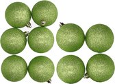 Cosy & Trendy Kerstballen - 10 ST - appelgroen - glitters - 8 en 10 cm - kunststof