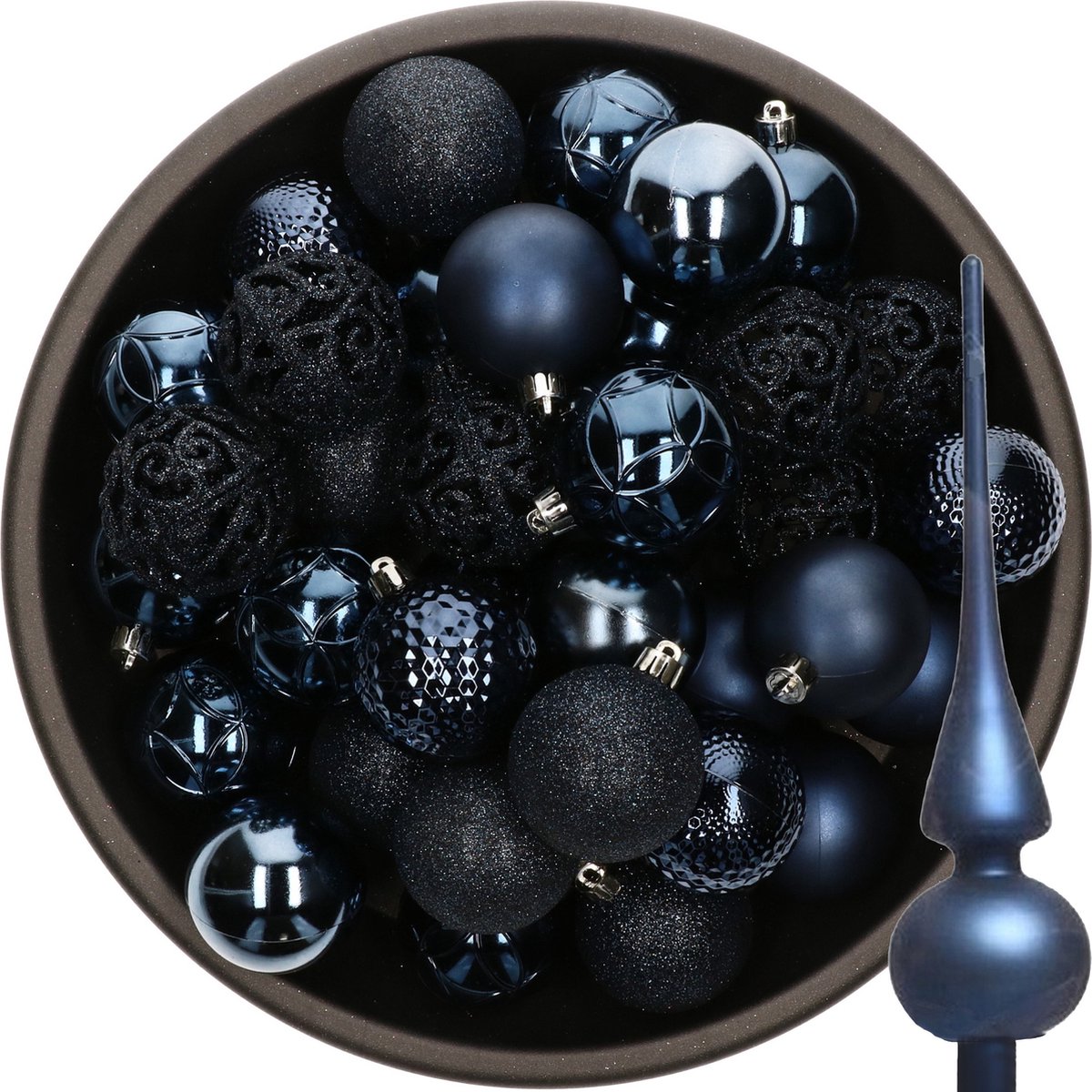 Decoris Kerstballen - 37x stuks 6 cm - met glazen piek mat - donkerblauw