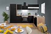 Hoekkeuken 280  cm - complete keuken met apparatuur Merle  - Eiken/Zwart - soft close - elektrische kookplaat - vaatwasser - afzuigkap - oven    - spoelbak