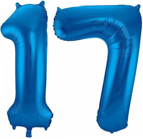 Cijfer ballonnen - Verjaardag versiering 17 jaar - 85 cm - blauw