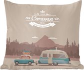 Sierkussens - Kussen - Illustratie van een vintage caravan in de bergen - 40x40 cm - Kussen van katoen