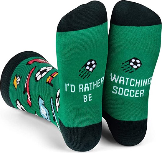 Malinsi Grappige Sokken Soccer - Leuke Huissokken Dames en heren - I'd Rather Be Voetbal - 38 tot 46 - wk Cadeau voor Man & Vrouw