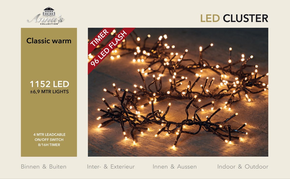Anna's Collection LED kerstverlichting Classic cluster flash 1152 lampjes 6,9m