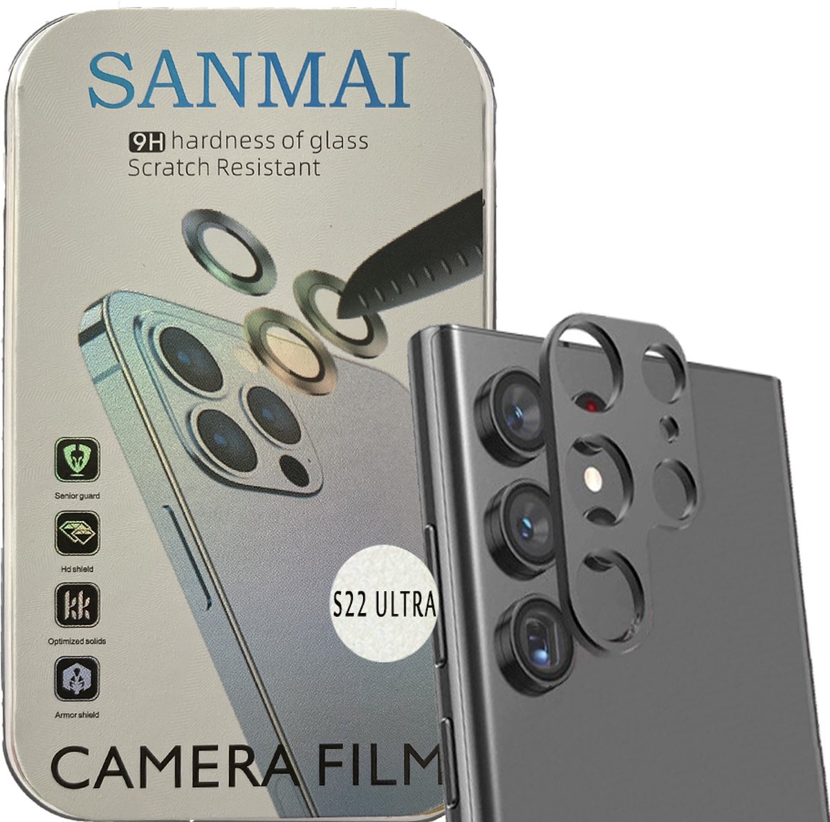 Metalen Camera Lens Protector Voor Samsung Galaxy S22Ultra Aluminium Camera Cover Frame zwart 2STUKS