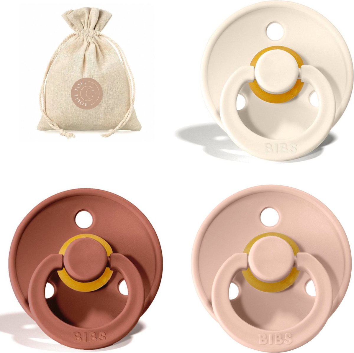 Goedkoopste BIBS spenen T1 met speenzakje | Ivory, Woodchuck, Blush | 0 tot 6 maanden