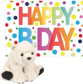 Wild Republic - Knuffel ijsbeer 20 cm met Happy Birthday wenskaart