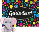 Keel toys - Cadeaukaart A5 Gefeliciteerd met superzacht knuffeldier olifant 18 cm