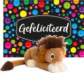 Keel toys - Cadeaukaart A5 Gefeliciteerd met superzacht knuffeldier leeuw 25 cm