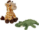 Ravensden - Safari dieren knuffels - 2x stuks - Krokodil en Giraffe - 15 cm