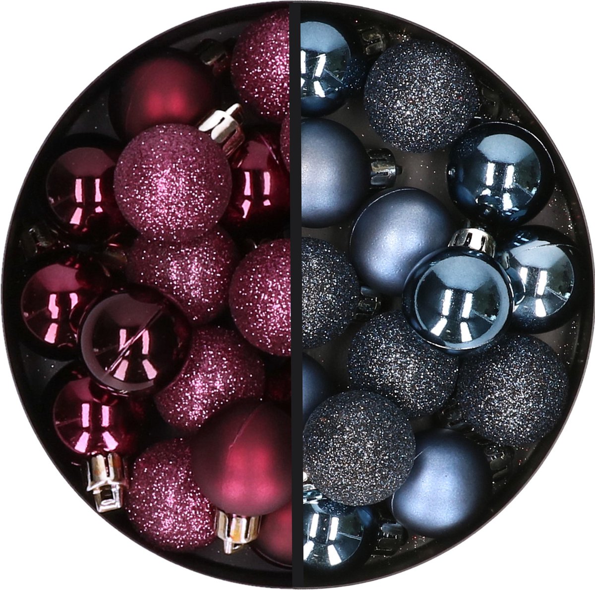 Kerstballen 34x st - 3 cm - aubergine paars en donkerblauw - kunststof