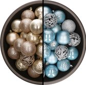Kerstballen - 74x stuks - champagne en lichtblauw - 6 cm - kunststof
