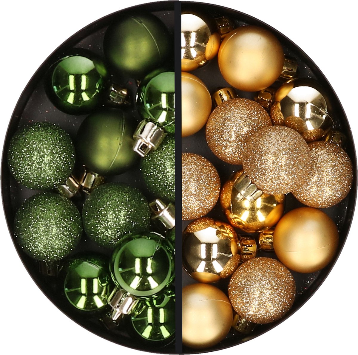 Kerstballen 34x st - 3 cm - groen en goud - kunststof