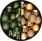 Kerstballen 34x st - 3 cm - groen en goud - kunststof