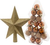 Kerstballen koper 17x st 3 cm - met ster piek goud - kunststof