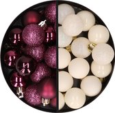 Boules de Boules de Noël 34x pcs - 3 cm - violet aubergine et blanc laine - plastique
