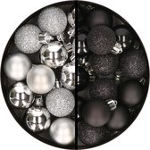 Kerstballen 34x st - 3 cm - zilver en zwart - kunststof