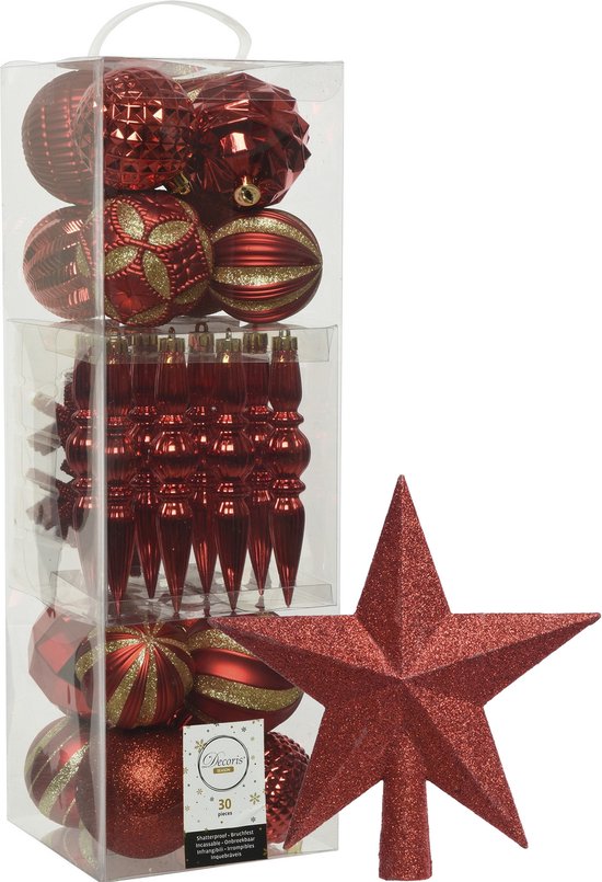 Décoration de Noël Decoris 31x pièces rouge plastique