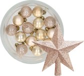 Decoris kerstballen 14x st 3 cm - met ster piek - champagne - kunststof