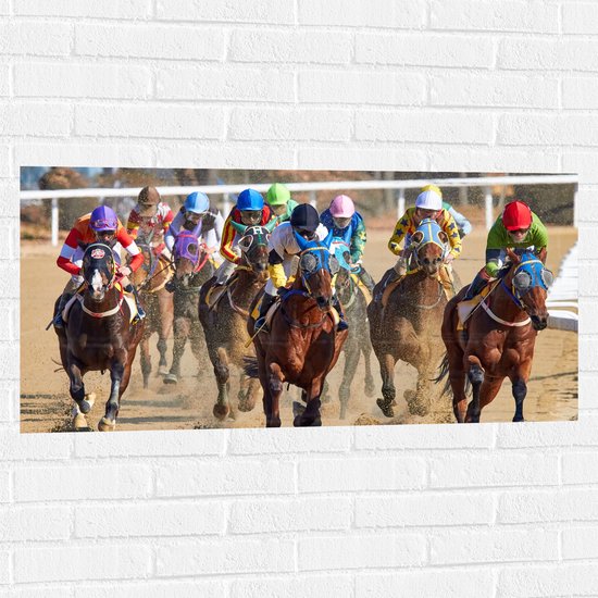 WallClassics - Muursticker - Paarden Race - 100x50 cm Foto op Muursticker