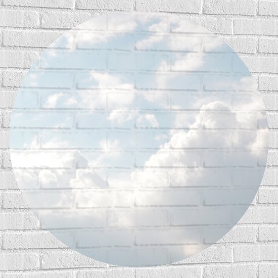 WallClassics - Muursticker Cirkel - Grote Witte Wolken in de Lucht - 100x100 cm Foto op Muursticker