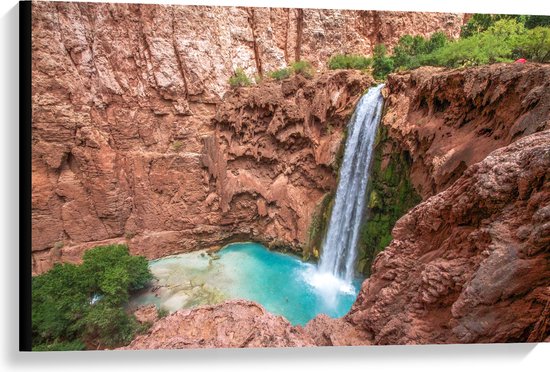 WallClassics - Canvas  - Havasu Falls Waterval in Arizona - 90x60 cm Foto op Canvas Schilderij (Wanddecoratie op Canvas)