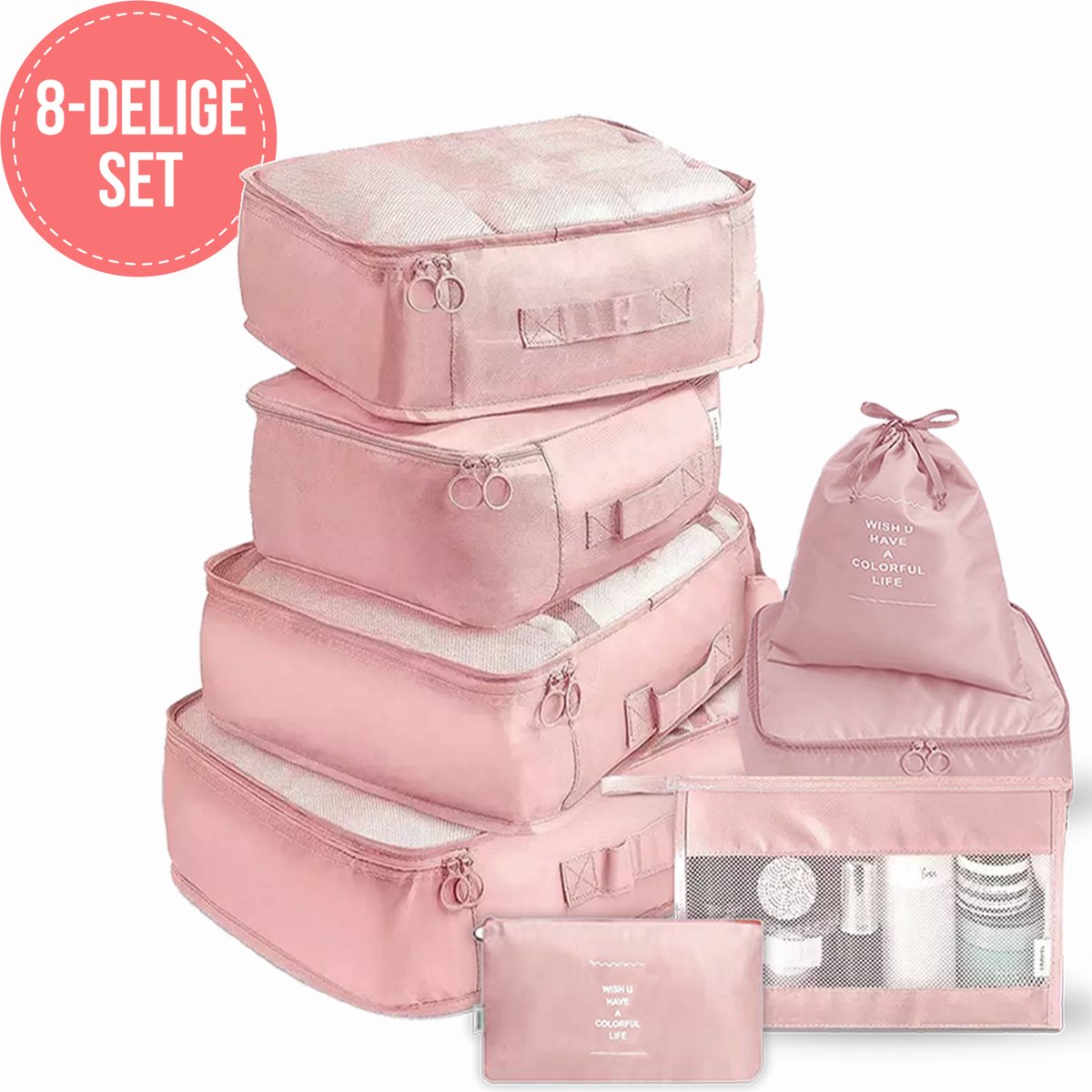 Lannvan koffer-organizerset, 8-delig, packing cubes compressie