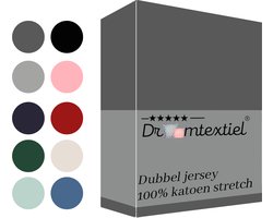 Droomtextiel Dubbel Jersey Hoeslaken Antraciet Lits-Jumeaux 180x220 cm 100% Katoen - Hoge Hoek - Heerlijk Zacht - Strijkvrij - Rondom elastiek - Stretch - Dubbel Dikke Kwaliteit -