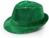 Partychimp Trilby hoed met pailletten - groen - glitter - Toppers