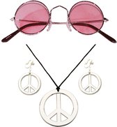 Widmann - Hippie Flower Power verkleed sieraden set met hippie bril