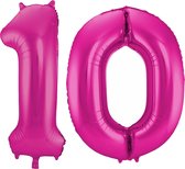 Cijfer ballonnen - Verjaardag versiering 10 jaar - 85 cm - roze