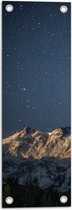 WallClassics - Tuinposter – Heldere Sterrenhemel boven Witte Bergtoppen - 20x60 cm Foto op Tuinposter  (wanddecoratie voor buiten en binnen)