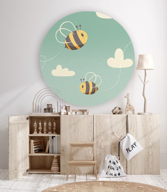 Wandcirkel Twee Blije Bijen - Wanddecoratie - Kinderkamer - Babykamer | bol