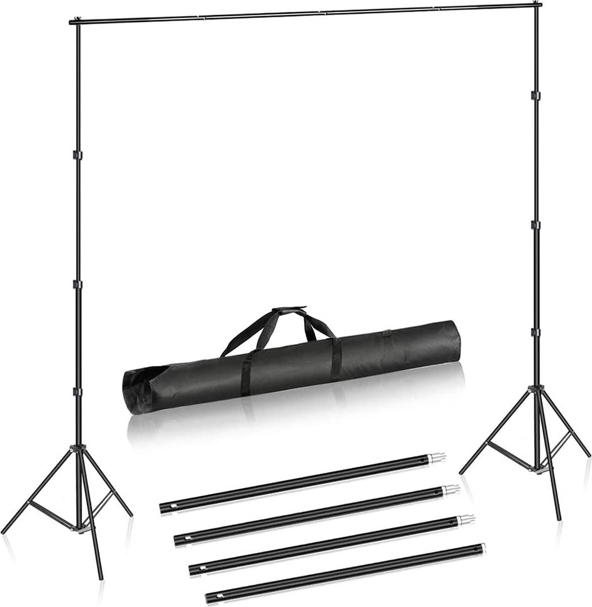 Neewer® - Achtergrondsteunsysteem voor Fotostudio's - 2 x 3 m - Verstelbare Achtergrondstandaard met 4 Dwarsbalken - 6 Achtergrondklemmen - 2 Zandzakken en Draagtas voor Portret- en Studiofotografie