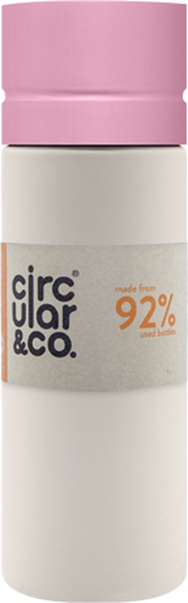 Circular&Co. herbruikbare to go waterfles 21oz/600ml crème/roze