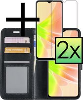 Hoes Geschikt voor OPPO A17 Hoesje Book Case Hoes Flip Cover Wallet Bookcase Met 2x Screenprotector - Zwart