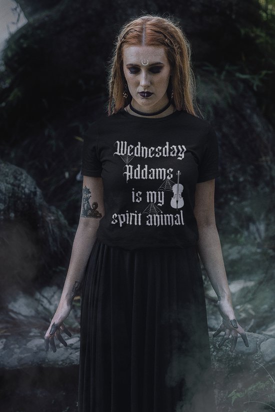Rick & Rich - Zwart T-shirt - Wednesday - Wednesday Addams is my spirit animal - The Addams Family - Gothic T-shirt - Wednesday T-shirt - Zwart Wednesday T-shirt - Zwart T-shirt maat XL - T-shirt met ronde hals - Wednesday Addams - T-shirt Vrouw