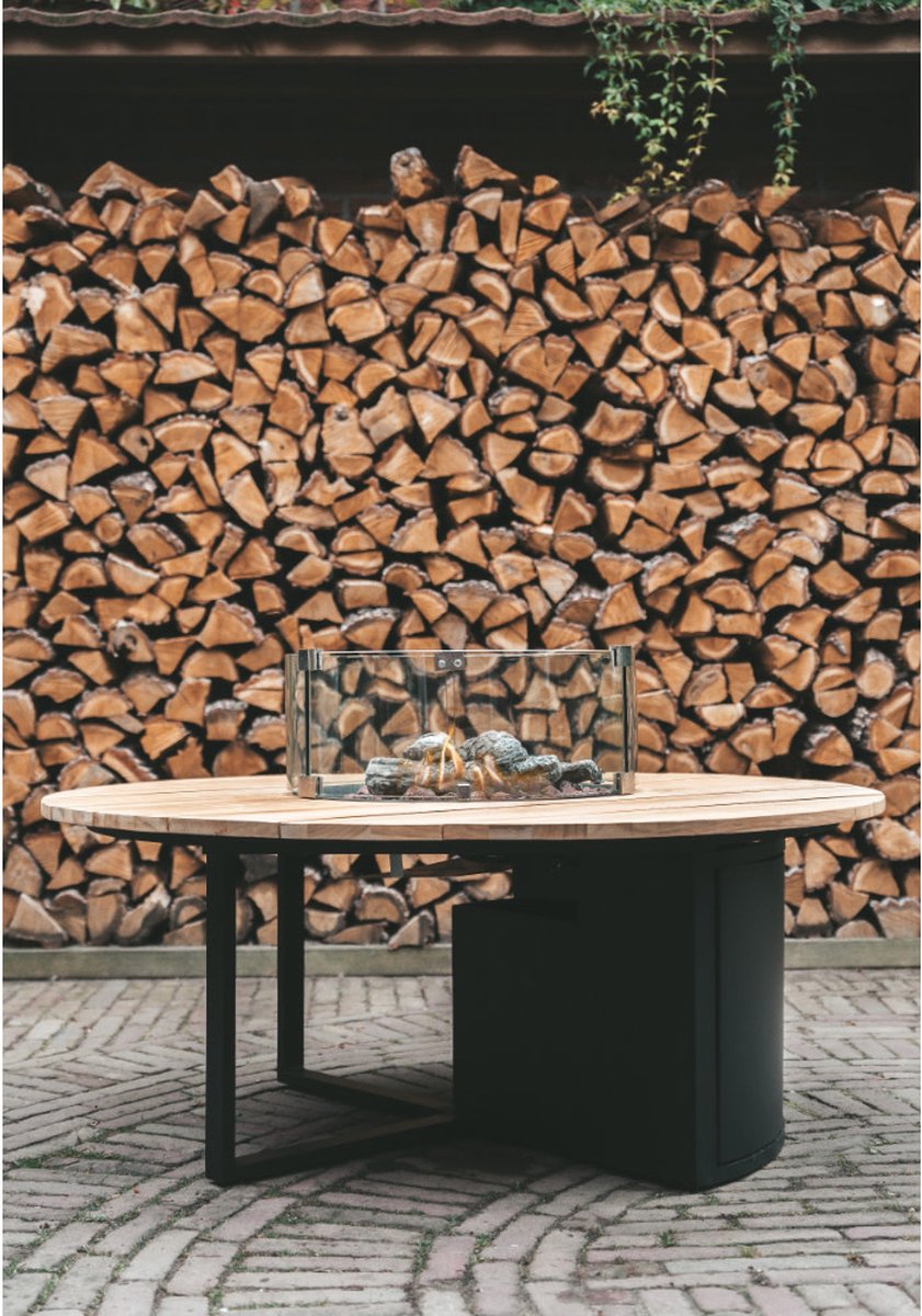 Cosi Cosiloft Round 120 - Fire Table - White with Teak
